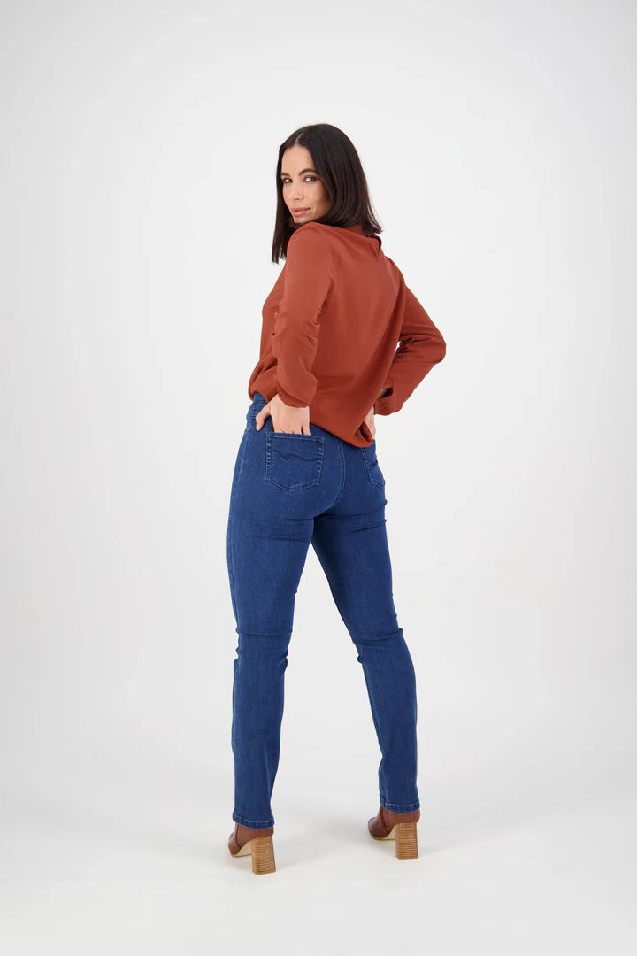 Vassalli Pull On Slim Leg Jean - Blue Denim - Sizes: 8 12 16