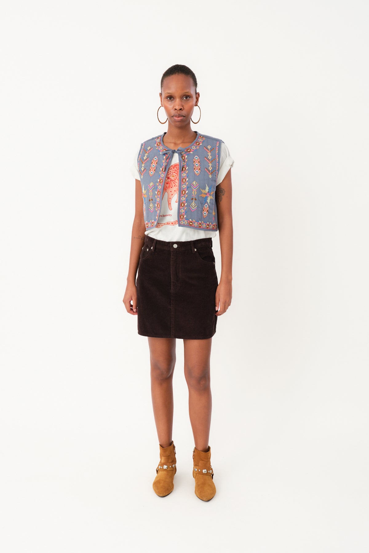 Lolly's Laundry IlsaLL Vest - Embroidered Dusty Blue - Sizes: XS S M L
