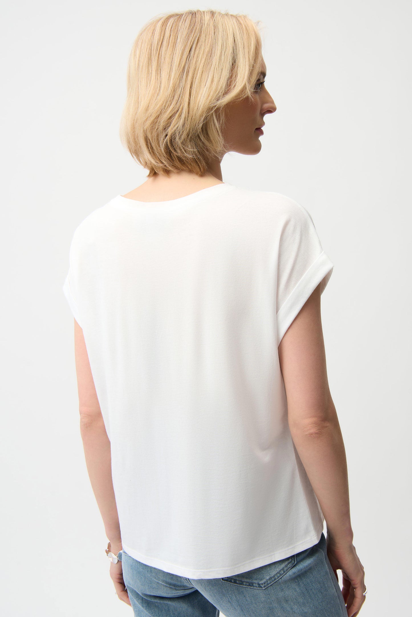 Joseph Ribkoff White Cotton Boxy Crewneck T-Shirt - Sizes: XS