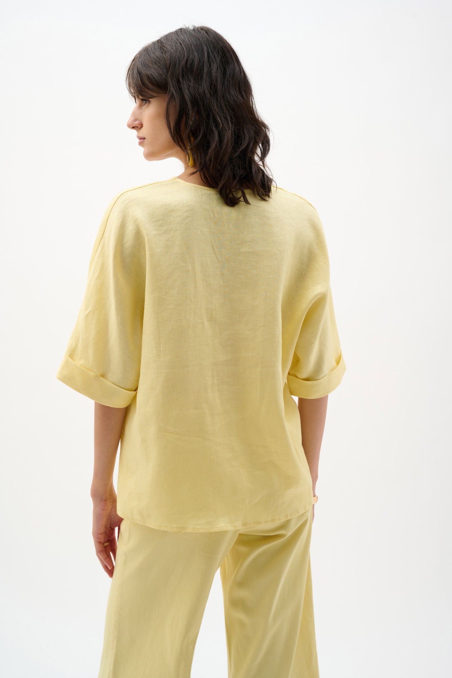 SALE Joseph Ribkoff Yellow Linen Straight Top With V-notch neckline - Sizes: XS