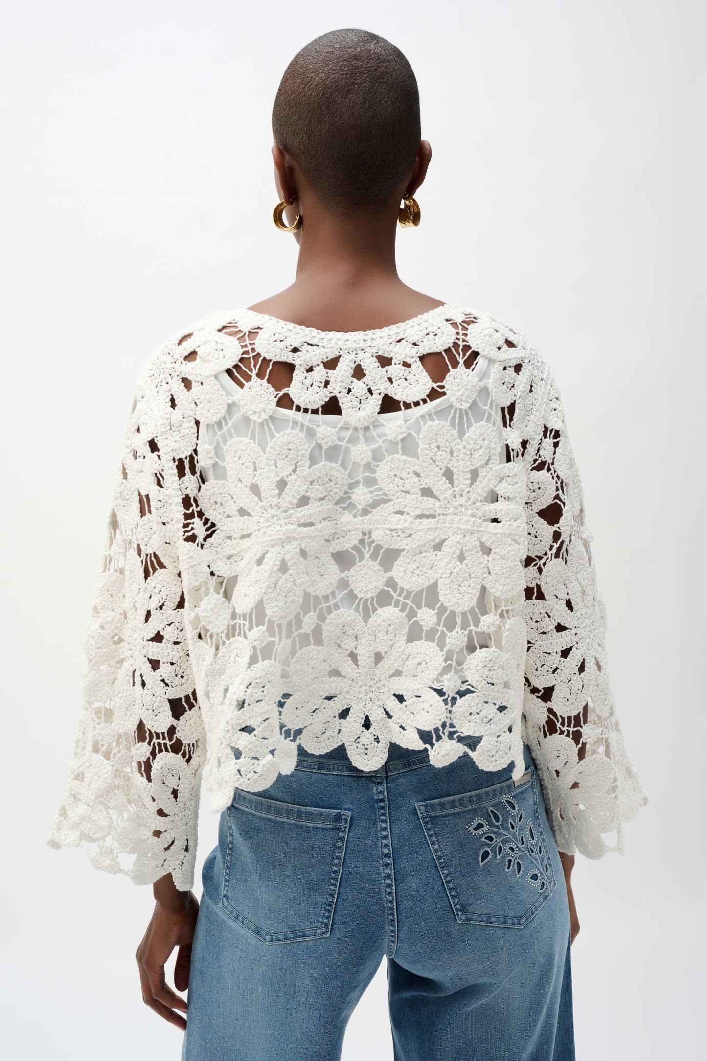 Joseph Ribkoff Crochet Boxy Cardigan - Vanilla - Sizes: XL/XXL