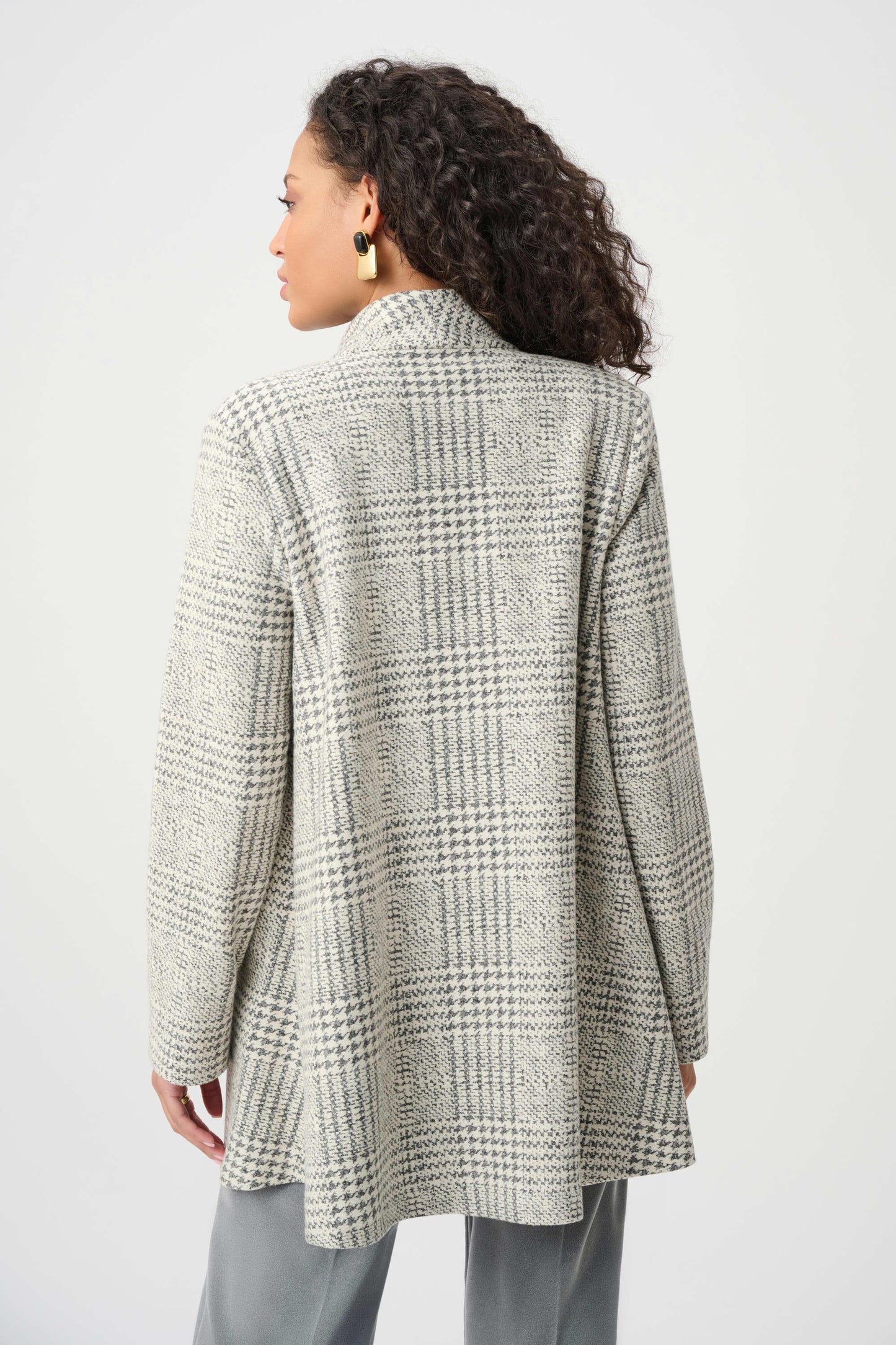 Joseph Ribkoff Jacquard Plaid A-Line Coat - Off White/Grey - Sizes: 8 10 12