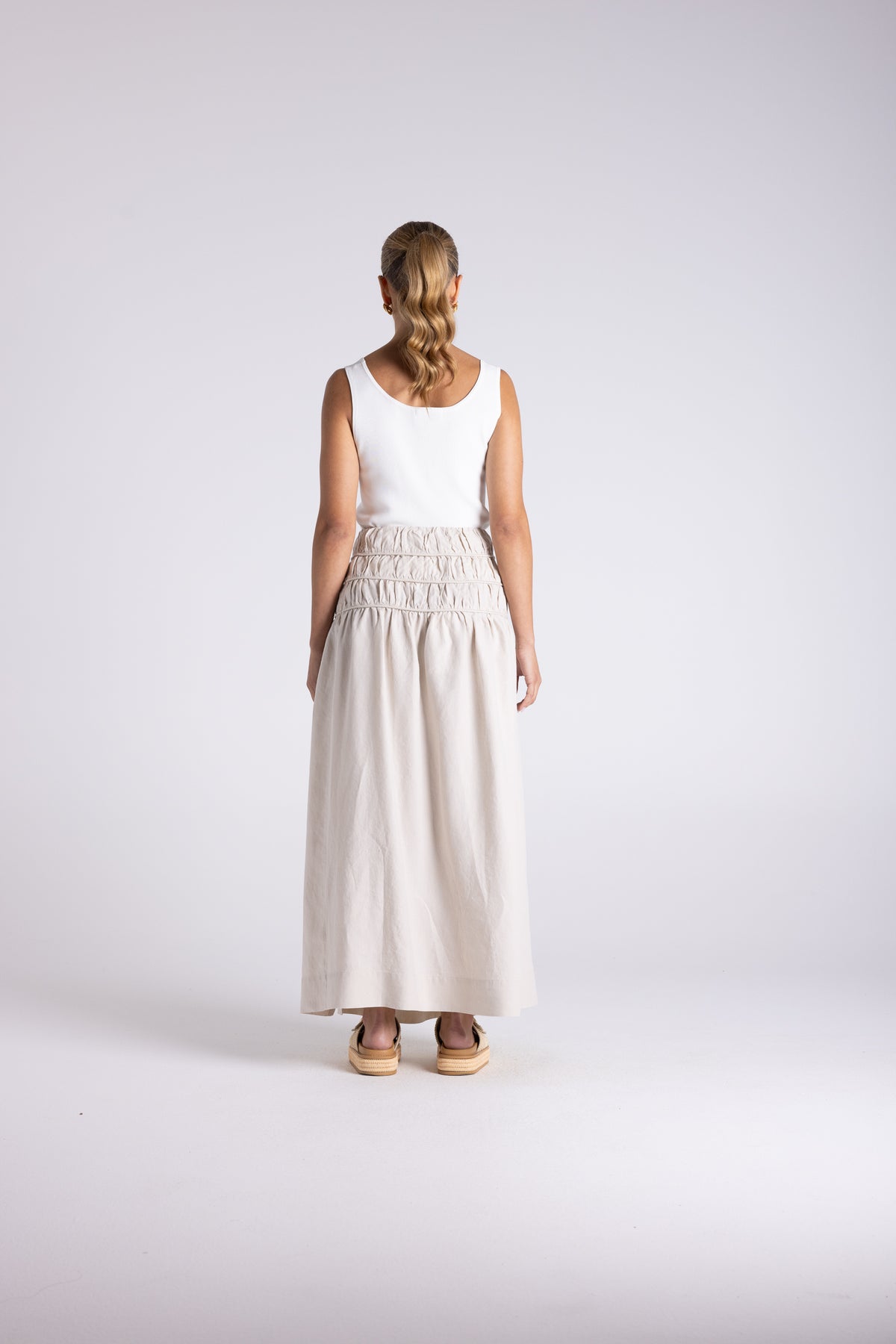 Two -T's Gathered Midi Skirt - Straw - Sizes: 10 12 14