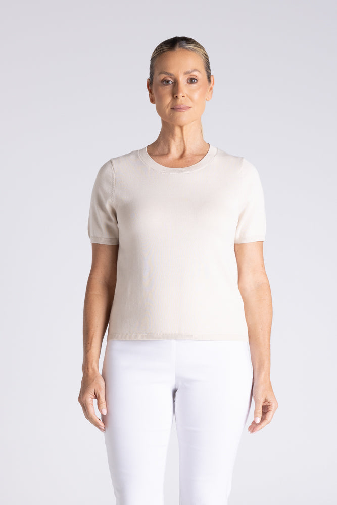 Two - T's Cotton Knit T-Shirt - Straw - Sizes: S M L XL