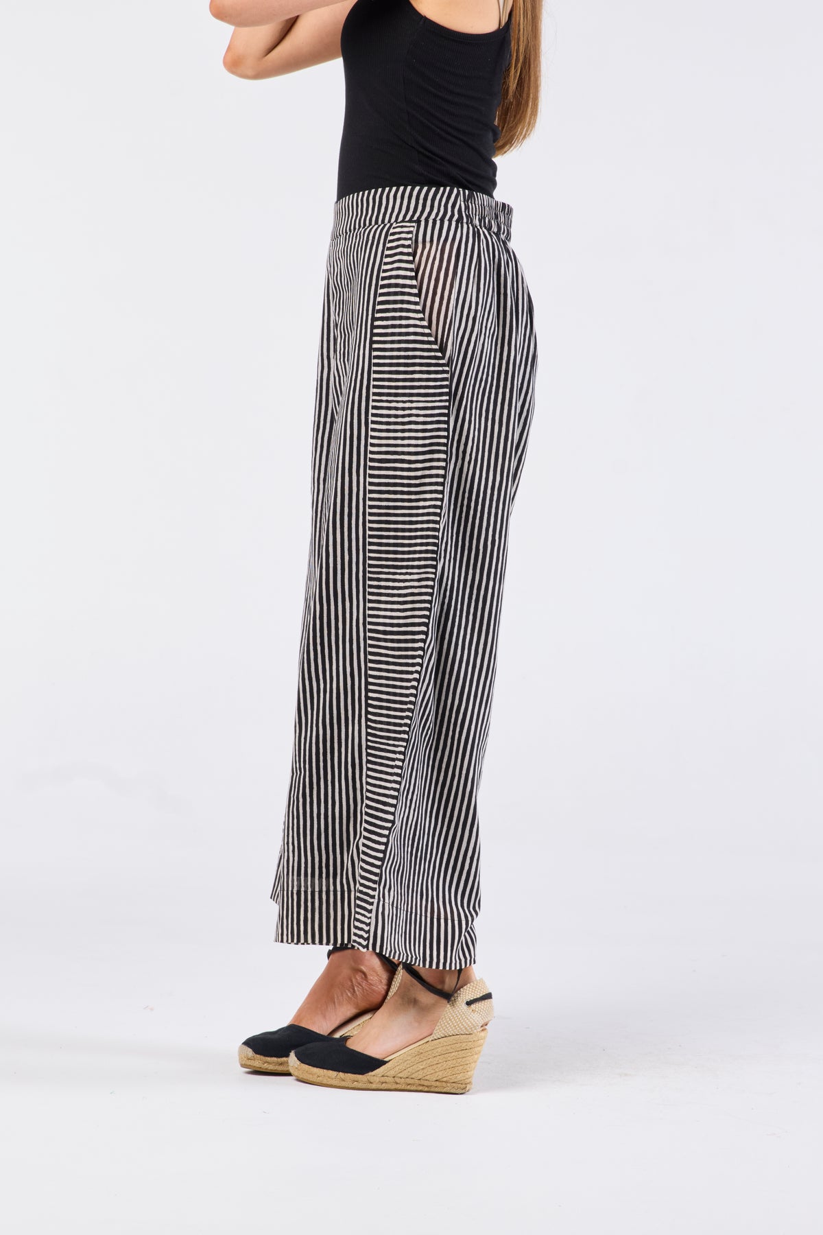 Au Hasard D'un Voyage Striped Wide Leg Pant - Black & Taupe - Sizes: S M L