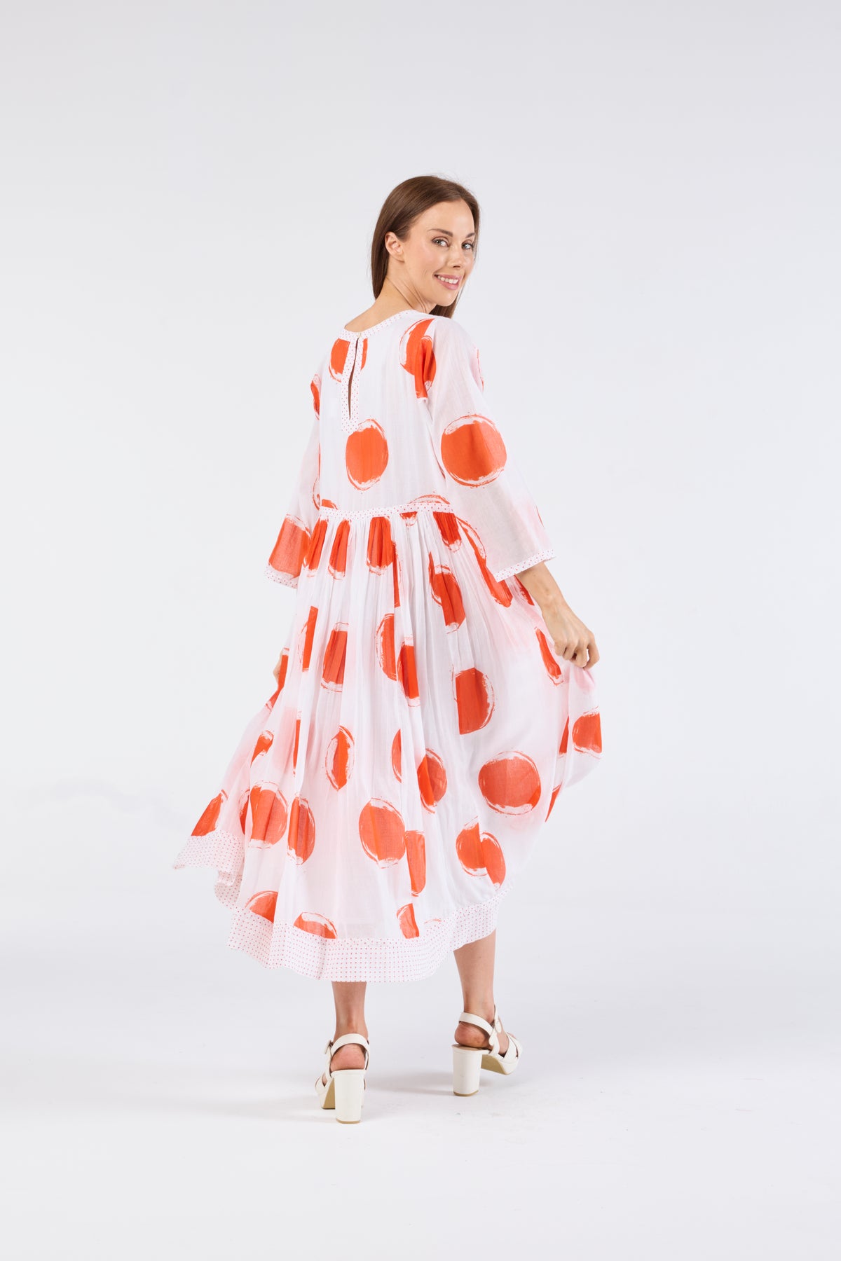 Au Hasard D'un Voyage White Dress with Orange Spots - Sizes: S L