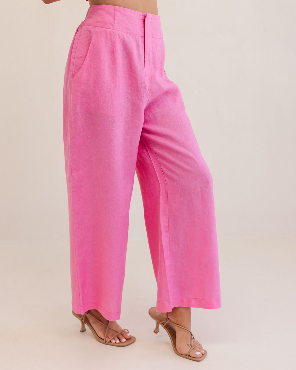 Kaleido Pink Linen Wide Leg Pant - Sizes: 8