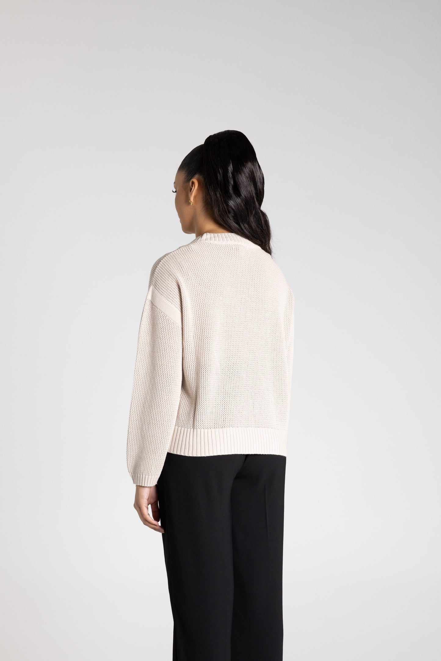 Two-T's Pointelle Knit Logo Sweater - Oat - Sizes: XS M L