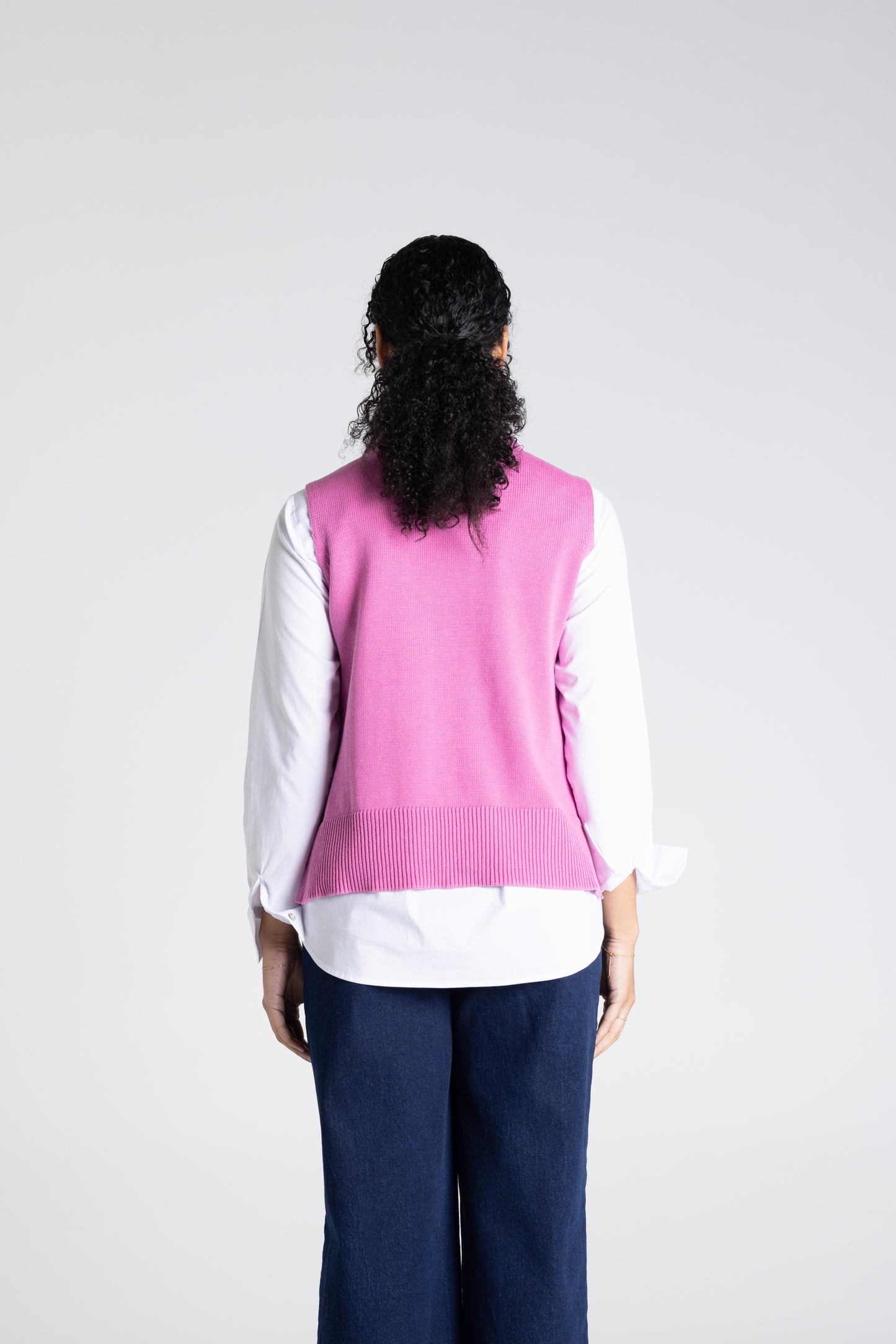 Two-T's V Neck Cotton Knit Vest - Ultra Pink - Size: XL
