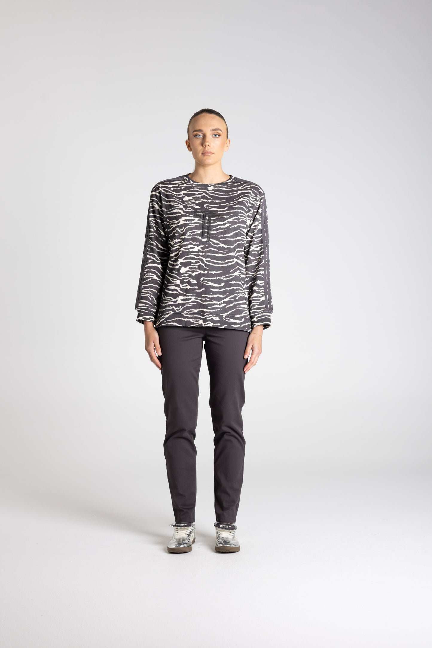 Two -T's Zebra Print Logo Sweat Top - Slate/Ivory - Sizes: 10 12 14 16