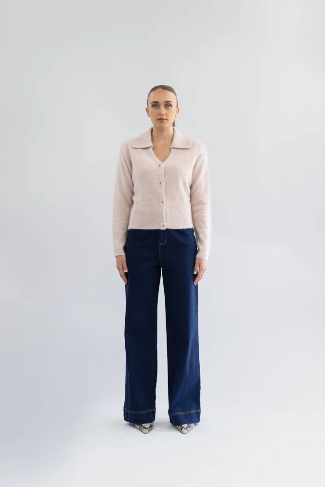 Two - T's Polo Fluffy Knit Cardigan - Pink - Sizes: XS S M