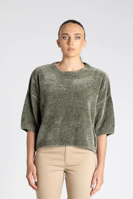 Two - T's Chenille Knit Top - Khaki - XS S M L
