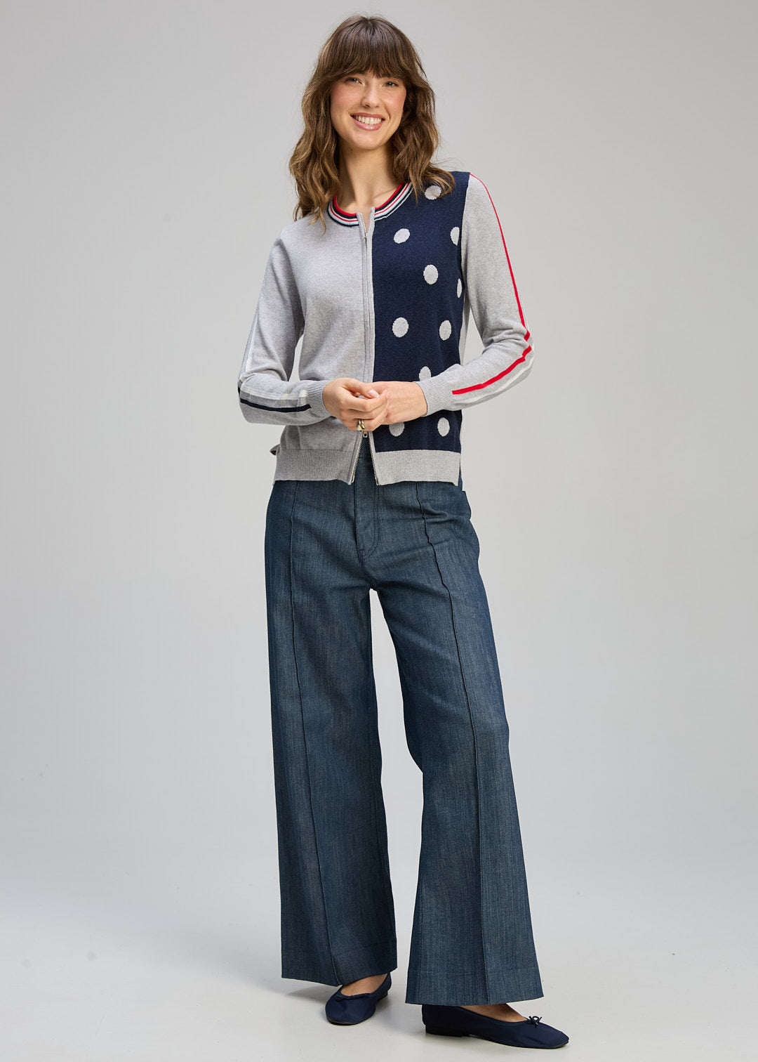 Zaket & Plover "Spot Zip Cardi" - Denim Marl/Silver - Sizes: S M L