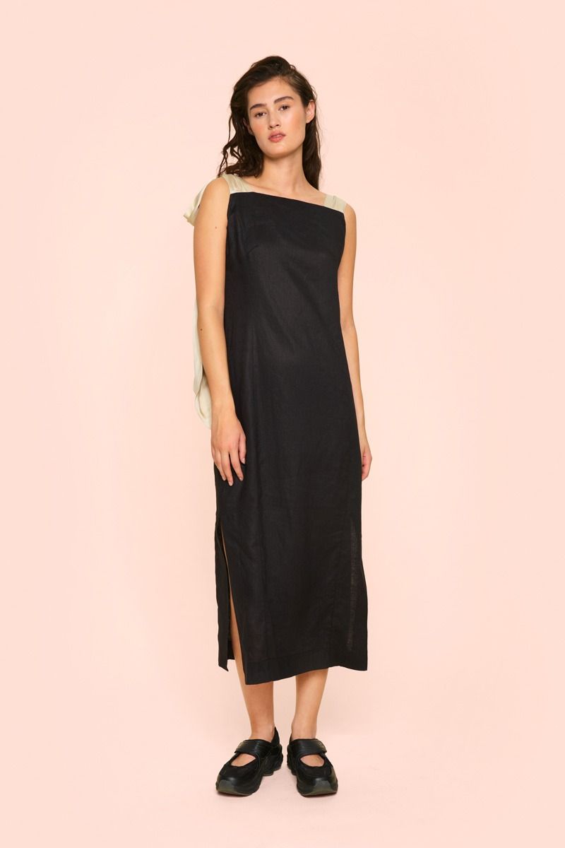 linen drape dress 3/4 Sleeve Obi Wrap Dress Miley XXL / Pure Black main image 0