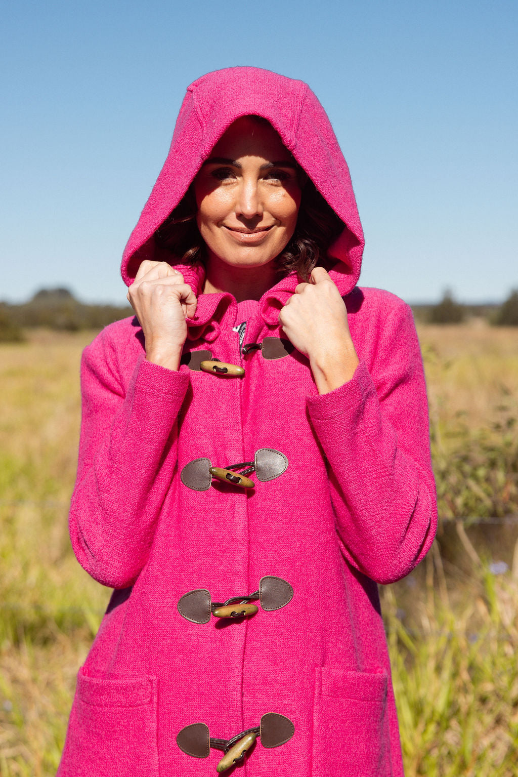 See Saw Boiled Wool Duffle Coat - Hot Pink - Sizes: M L