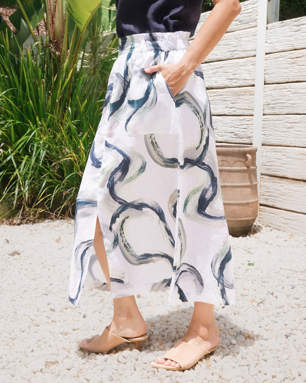 See Saw 2 Pocket Midi Skirt - Riverstone Print - Sizes: 10 12 14 16