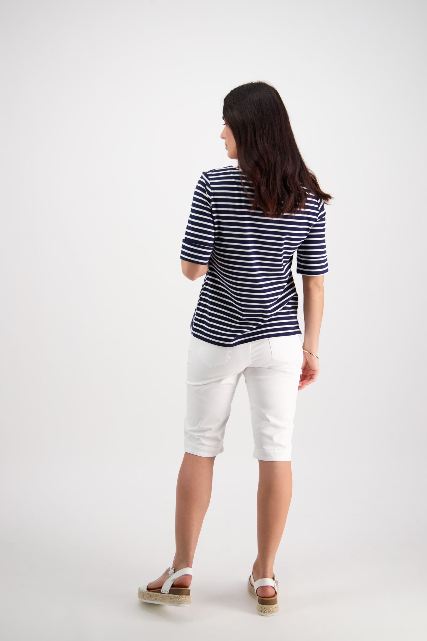 Vassalli Boat Neck Elbow Tee Navy & White - Sizes: 18
