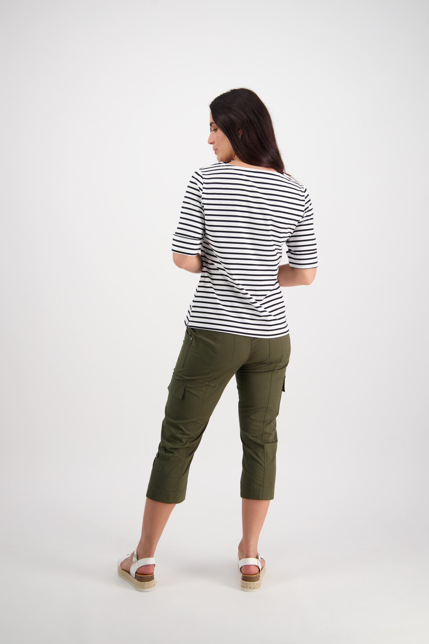 Vassalli Boat Neck Elbow Tee White/Black - Sizes: 12