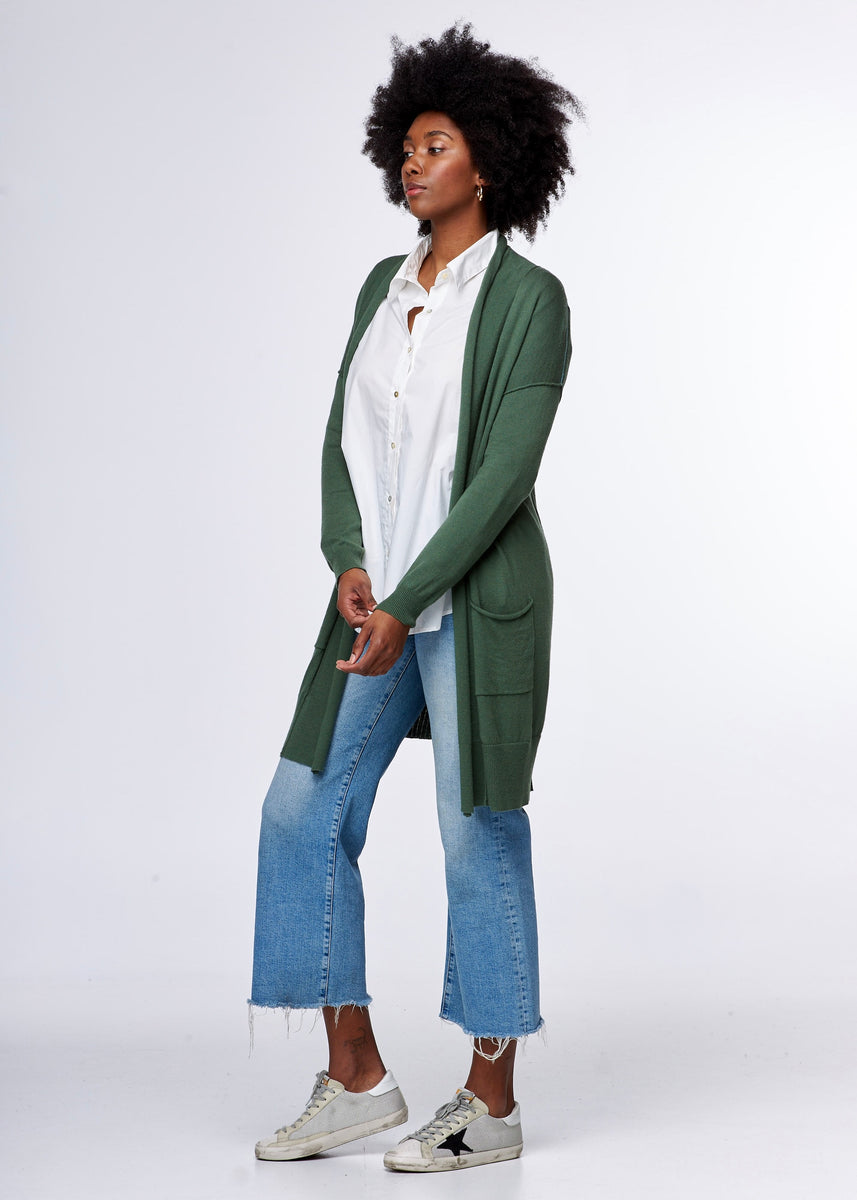 Green hot sale longline cardigan