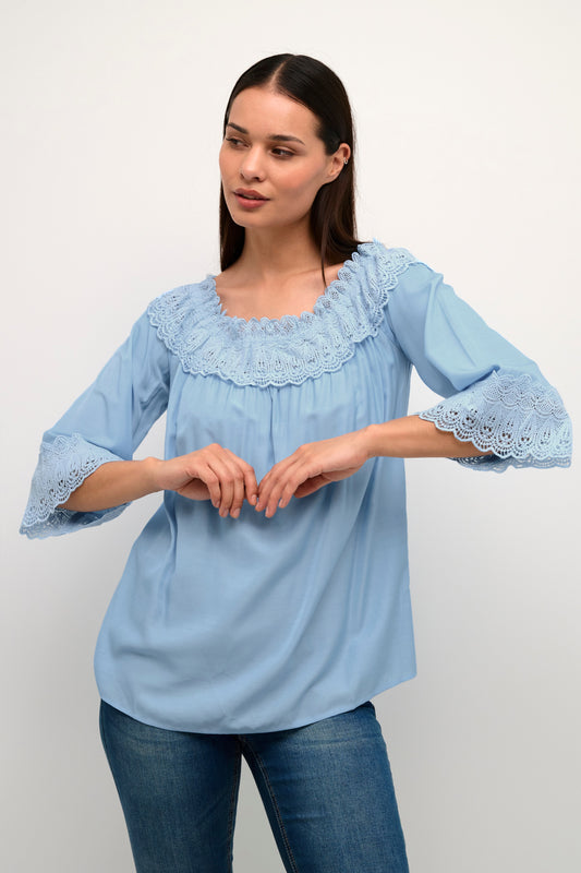 SALE  Cream   "Bea Blouse"   Pale Blue   -  Sizes: 10