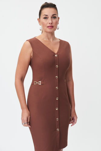 SALE  Joseph Ribkoff   Sleeveless Dress With Gold Detail   Espresso  -  Sizes: 8  10  12