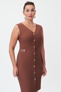 SALE  Joseph Ribkoff   Sleeveless Dress With Gold Detail   Espresso  -  Sizes: 8  12