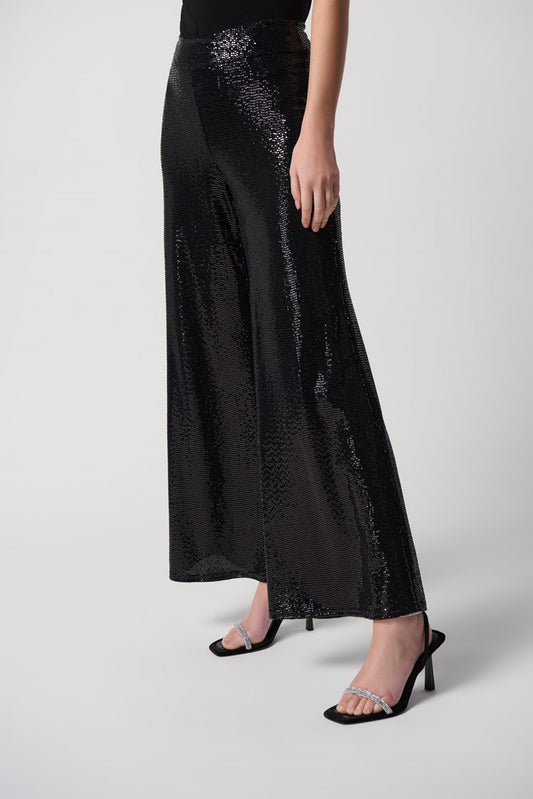 Joseph Ribkoff   Black Sequin Wide Leg Pant   -   Size:  14