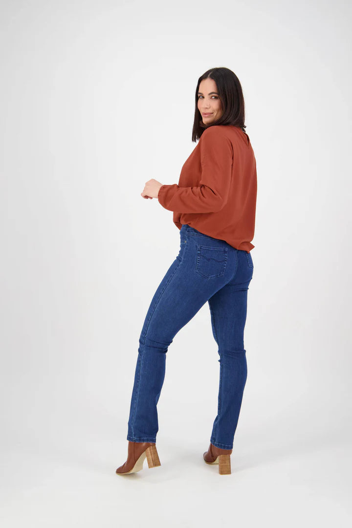 Vassalli Pull On Slim Leg Jean - Blue Denim - Sizes: 8 12 16