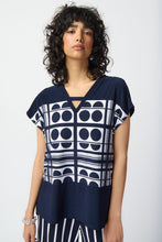 Load image into Gallery viewer, Joseph Ribkoff  Navy &amp; White Square Cap Sleeve Top - Sizes: 8  10  12  14