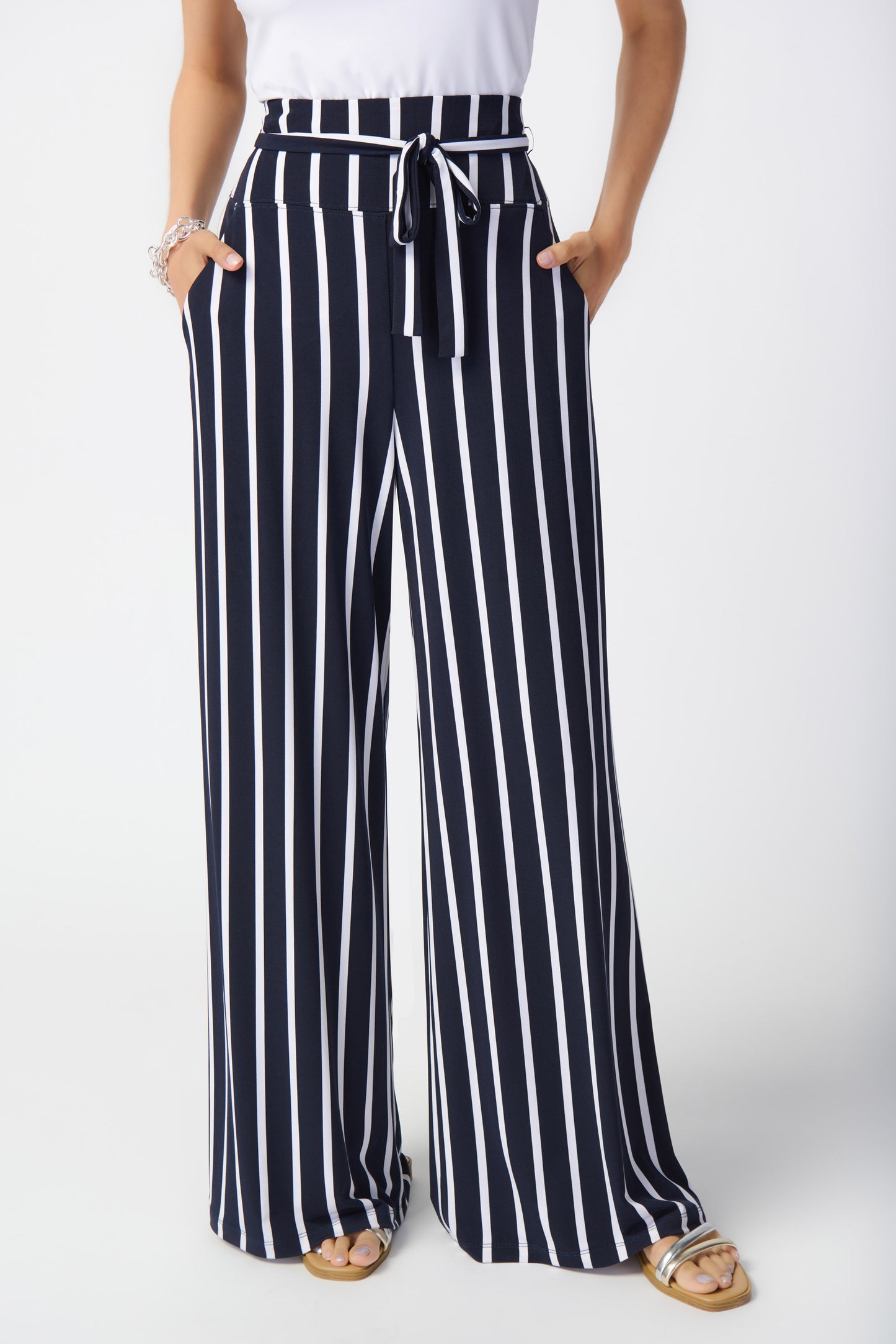 Joseph Ribkoff   Navy & White Wide Leg Pant  -  Size:  10