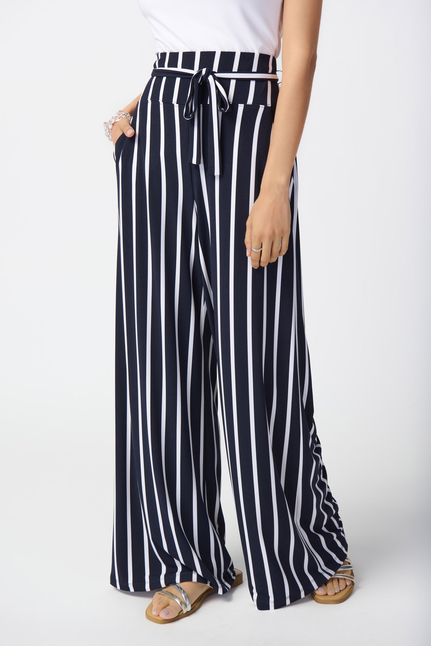 Joseph Ribkoff   Navy & White Wide Leg Pant  -  Size:  10