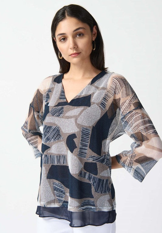 Joseph Ribkoff Navy Print Mesh Top - Sizes: 14 16 18