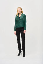 Load image into Gallery viewer, Joseph Ribkoff   Absolute Green  Foiled Knit Moto Jacket  -  Size:  S