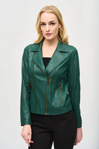 Joseph Ribkoff   Absolute Green  Foiled Knit Moto Jacket  -  Size:  S