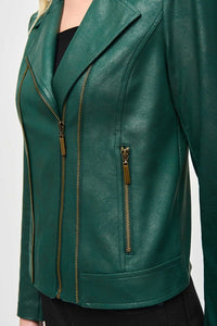 Joseph Ribkoff Absolute Green  Foiled Knit Moto Jacket - Sizes S M