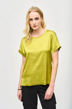 Load image into Gallery viewer, Joseph Ribkoff Wasabi Satin Front Short Sleeve Top - Sizes XS