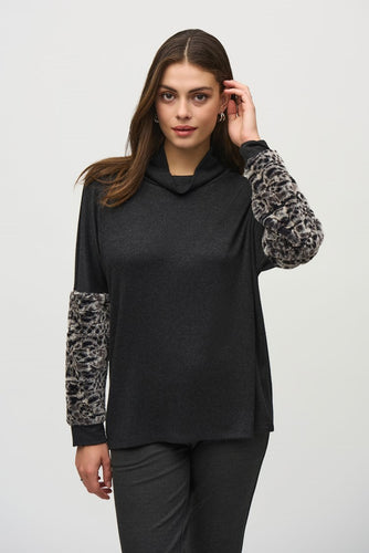 Joseph Ribkoff Knit Top With Faux Fur Sleeves - Sizes: 8 10 12