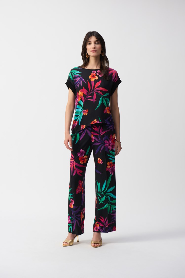 Joseph Ribkoff Silky Knit and Georgette Tropical Boxy Top - Sizes: 8 10 12