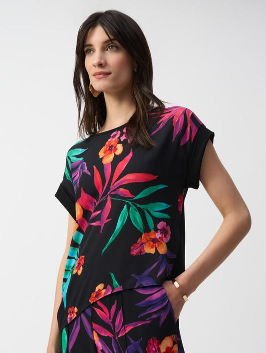 Joseph Ribkoff Silky Knit and Georgette Tropical Boxy Top - Sizes: 8 10 12