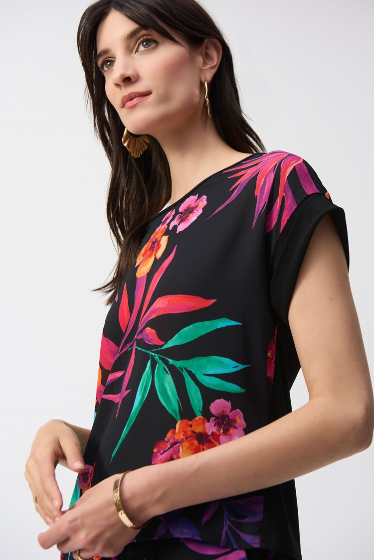 Joseph Ribkoff Silky Knit and Georgette Tropical Boxy Top - Sizes: 8 10 12