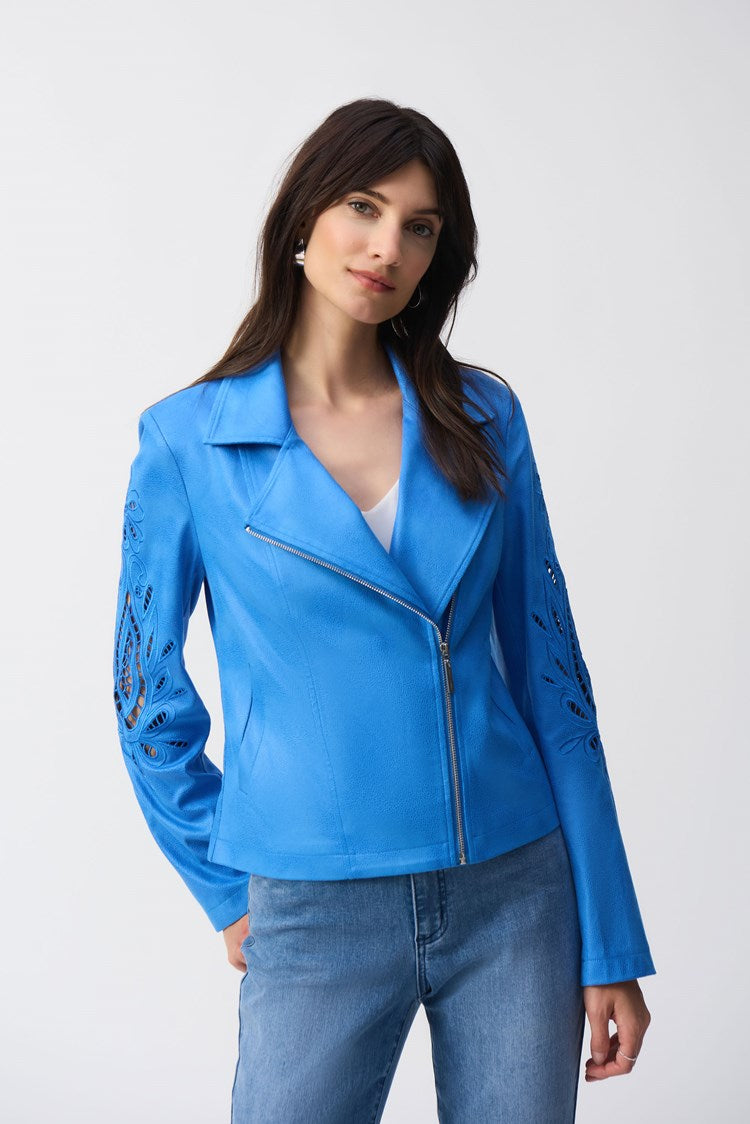 Joseph Ribkoff Faux-Suede Moto Jacket - Coastal Blue - Sizes: S M L