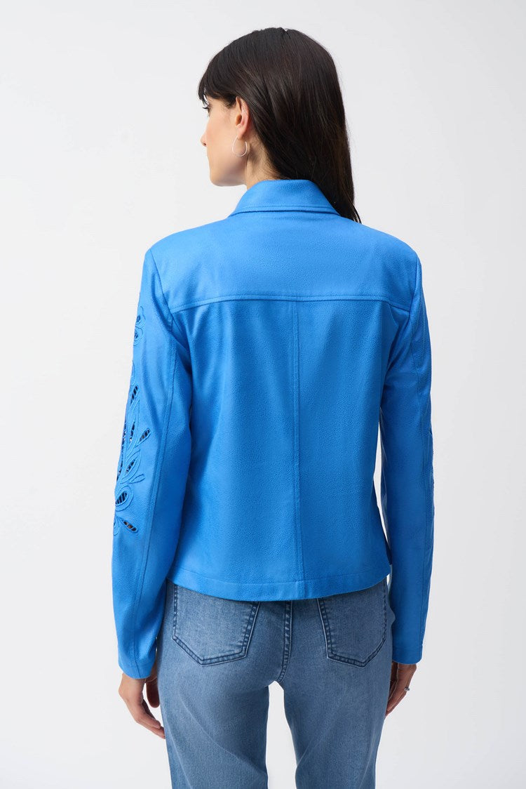 Joseph Ribkoff Faux-Suede Moto Jacket - Coastal Blue - Sizes: S M L