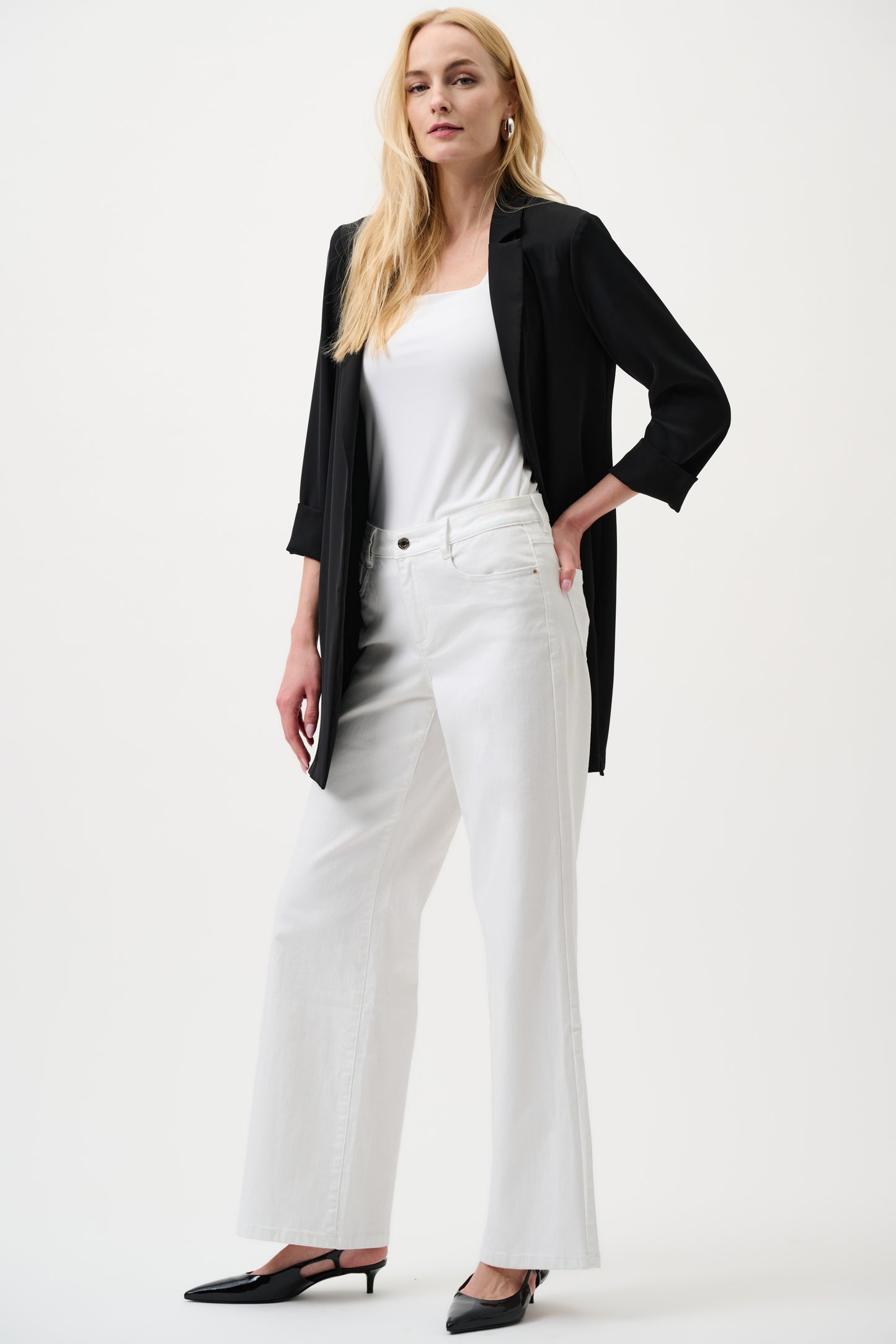 Joseph Ribkoff "Goldie" Classic Wide-Leg Stretch Jeans - White- Sizes: 8 10 12 14 16
