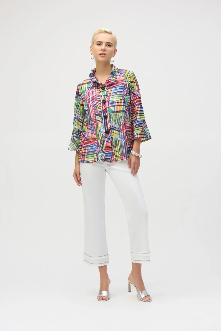 Joseph Ribkoff Jacquard Stripe Patchwork Print Trapeze Jacket - Sizes: 14 16