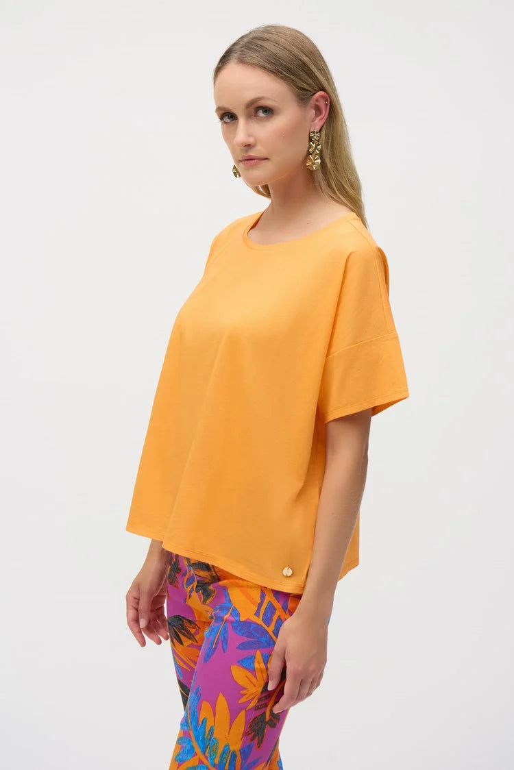 Joseph Ribkoff   Organic Cotton Boxy T-Shirt  -  Apricot  -  Sizes: XS XL