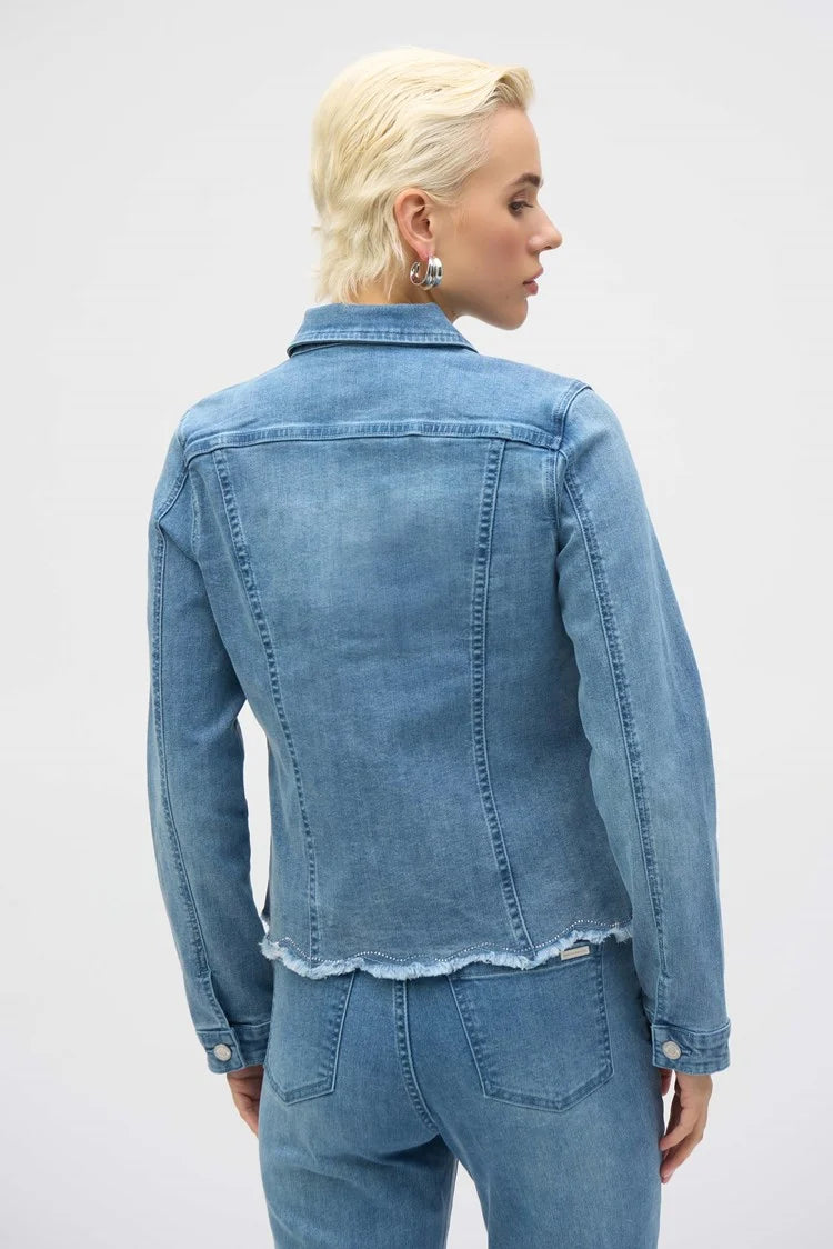 Joseph Ribkoff Stretch Denim Jacket with Embroidery & Crystals- Sizes: S M L XL