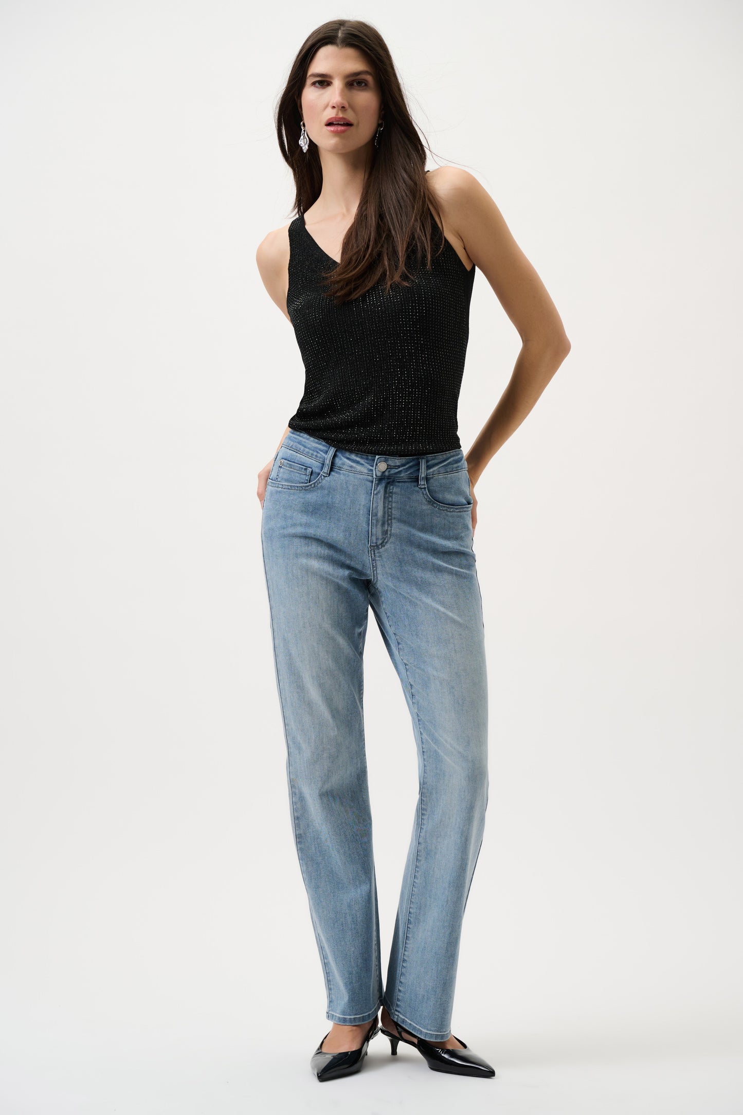 Joseph Ribkoff     Knitted Cami w Rhinestones   -   Black   -   Sizes: XS S M L