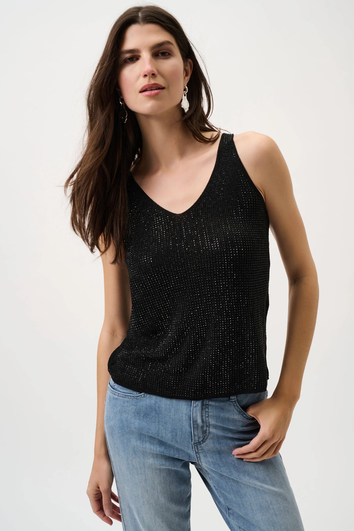 Joseph Ribkoff     Knitted Cami w Rhinestones   -   Black   -   Sizes: XS S M L