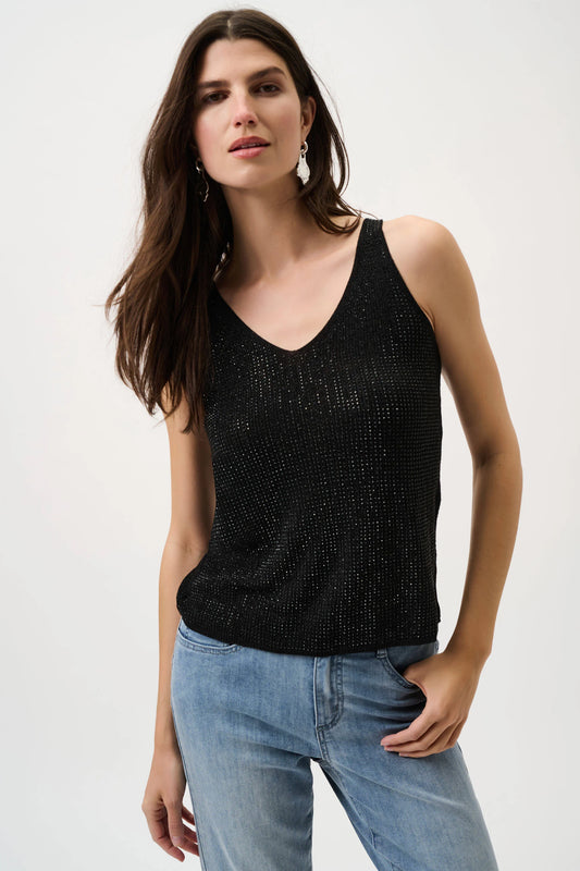 Joseph Ribkoff     Knitted Cami w Rhinestones   -   Black   -   Sizes: XS S M L