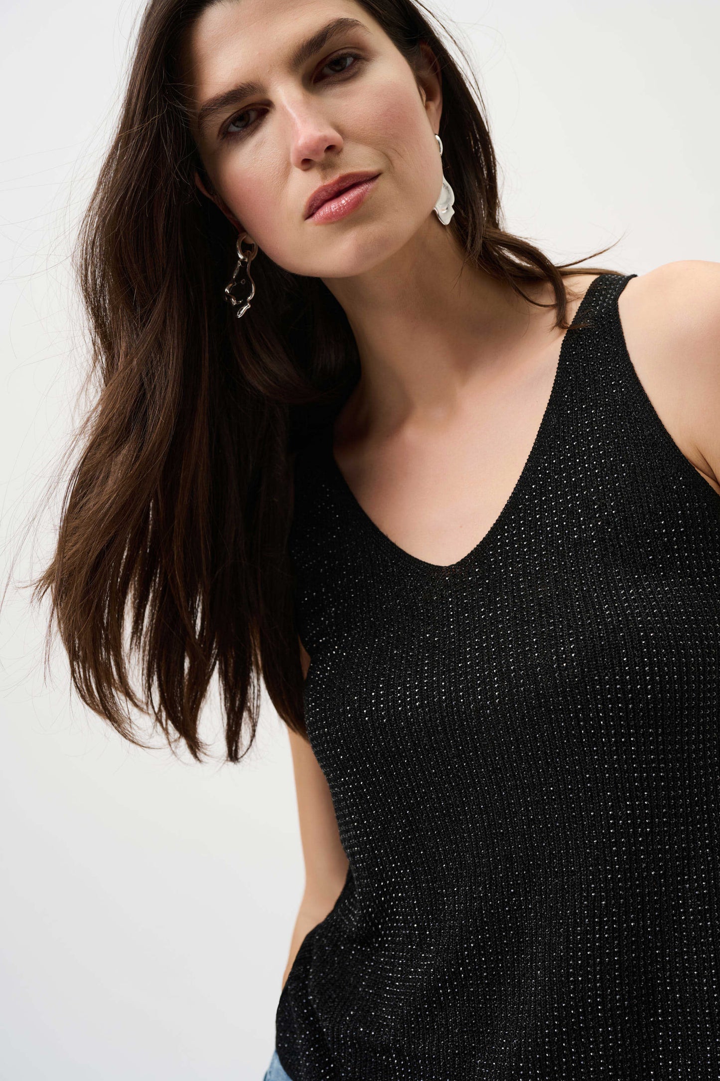 Joseph Ribkoff     Knitted Cami w Rhinestones   -   Black   -   Sizes: XS S M L